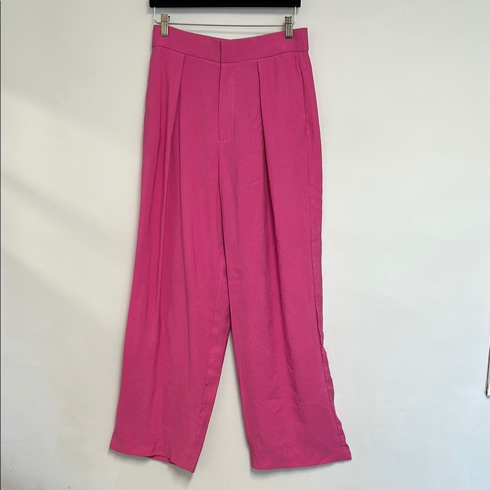 Zara Spring Summer High Waisted Wide Leg Women’s Size L Pink Pleated Pants